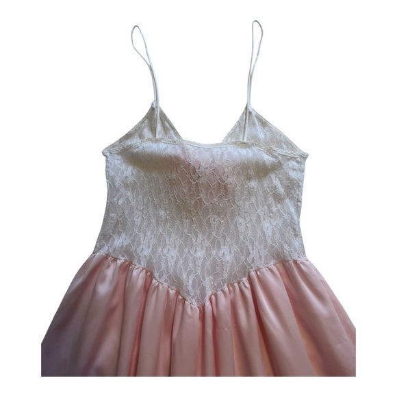 Vintage Light Pink Spaghetti Strap Satin Nightgown with Lace - Size Medium - Picture 7 of 13